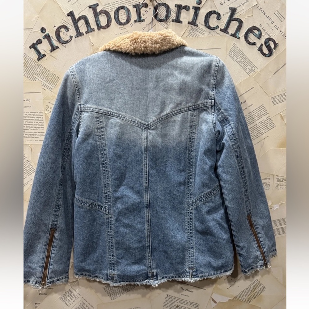 Free People Karter Denim Jacket We The Free Faux Sherpa Lined Collar Pockets - Picture 6 of 6
